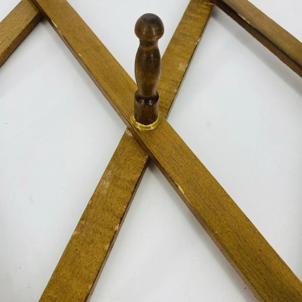 Vintage Wooden Accordion 10 Peg Rack Expandable Wall Coat Hat Hook Rustic